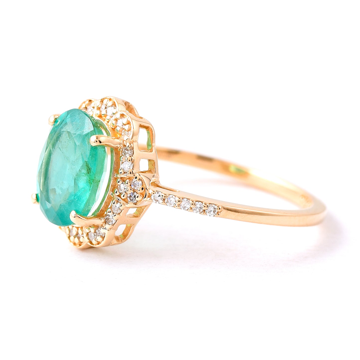 1.79 Ct Oval Mixed Cut Natural Emerald 14K Gold Ring