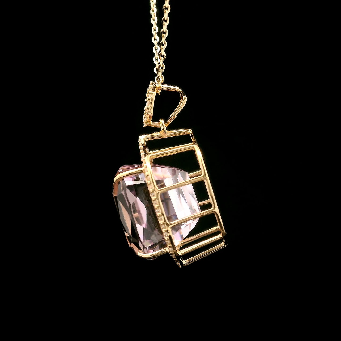 11.08 Ct Cushion Kunzite 14K Gold Pendant