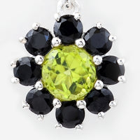 1.22 Ct Round Peridot, Black Spinal, 925 Sterling Silver Pendant
