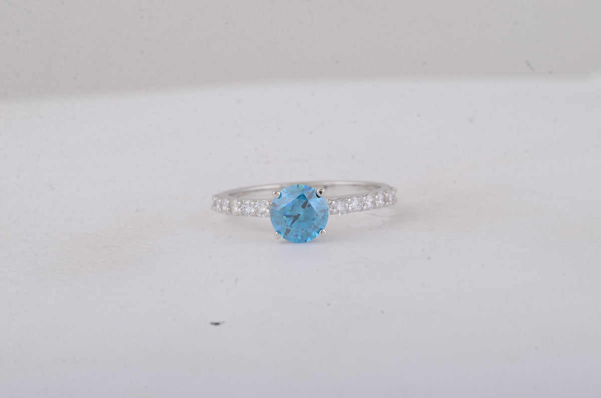 1.47 Carats Blue Lab Grown Diamond 14K Gold Ring