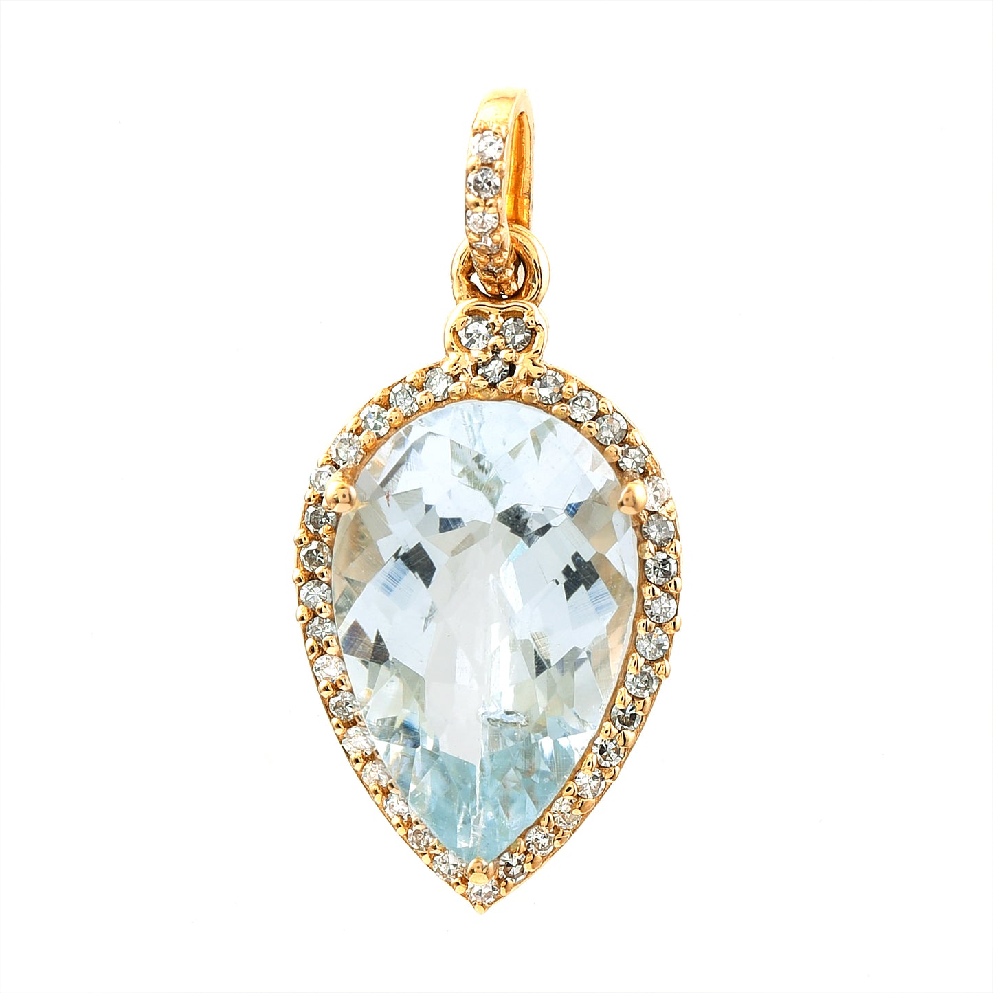 2.31 Ct Pear Mixed Cut Natural Aquamarine 14K Gold Pendant