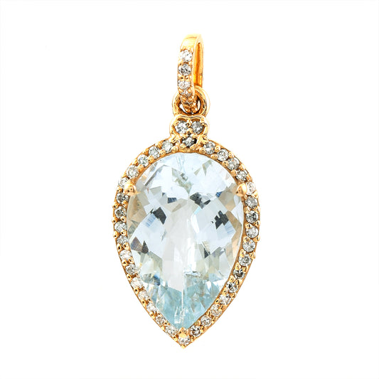 2.31 Ct Pear Mixed Cut Natural Aquamarine 14K Gold Pendant