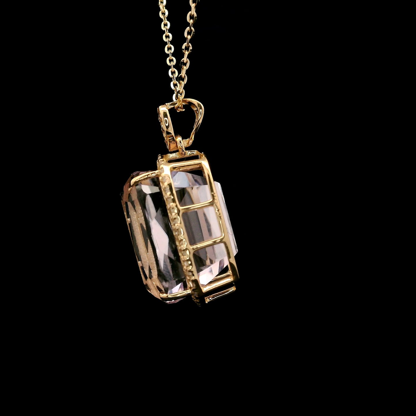 10.90 Ct Cushion Kunzite 14K Gold Pendant
