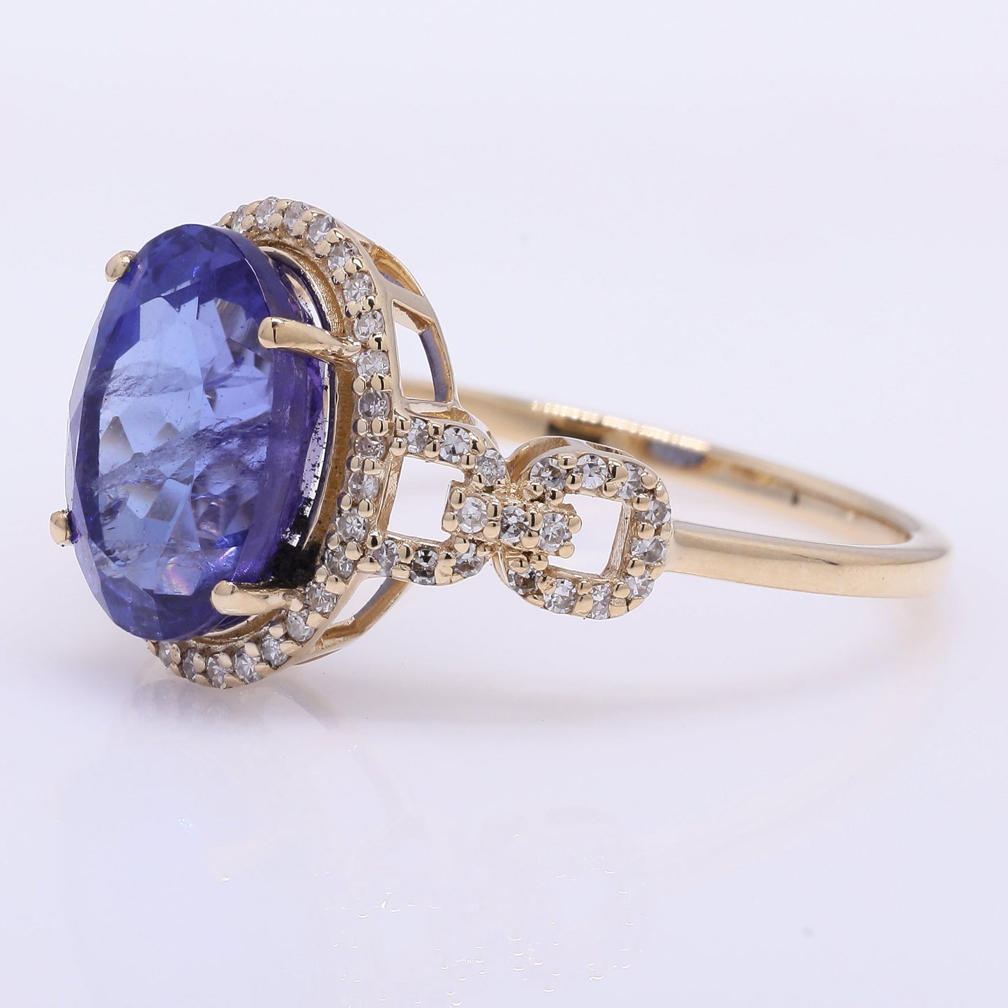 3.80 Ct Oval Mixed Cut Natural Tanzanite 14K Gold Ring