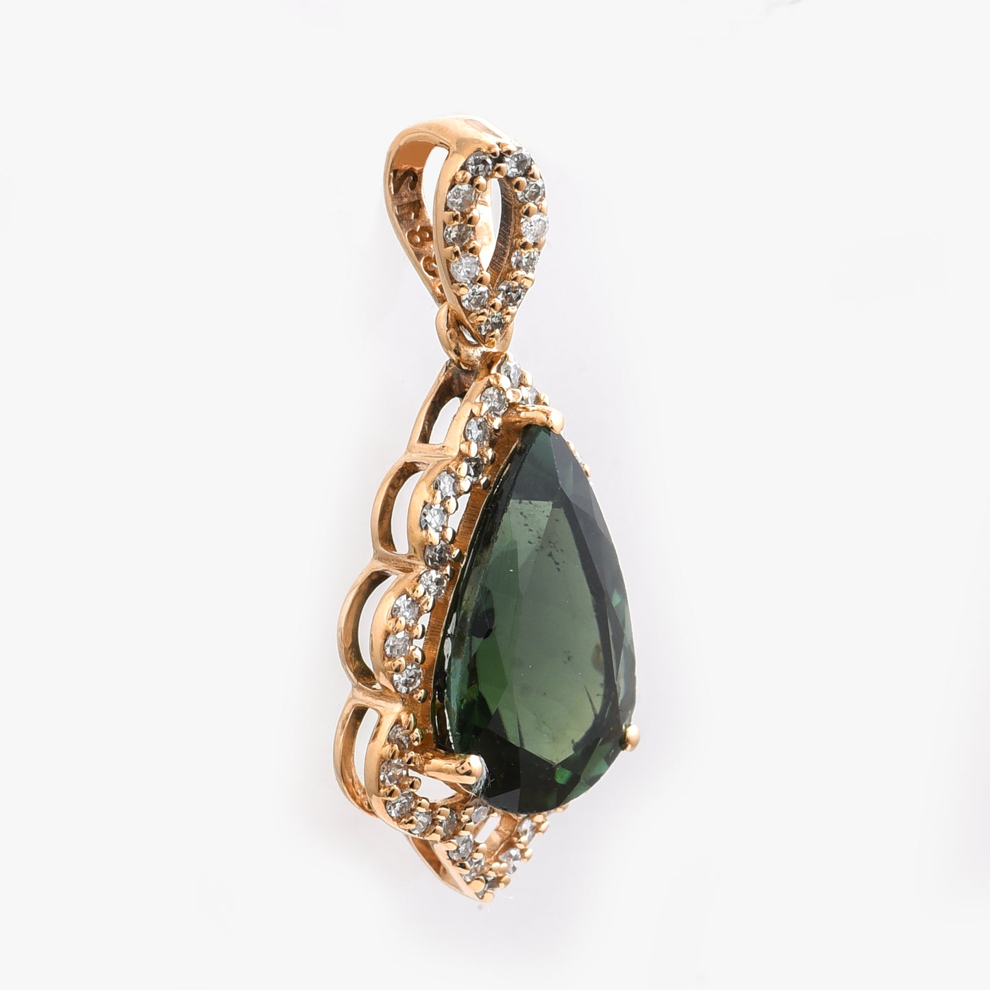 2.24 Ct Pear Mixed Cut Natural Green Tourmaline 14K Gold Pendant