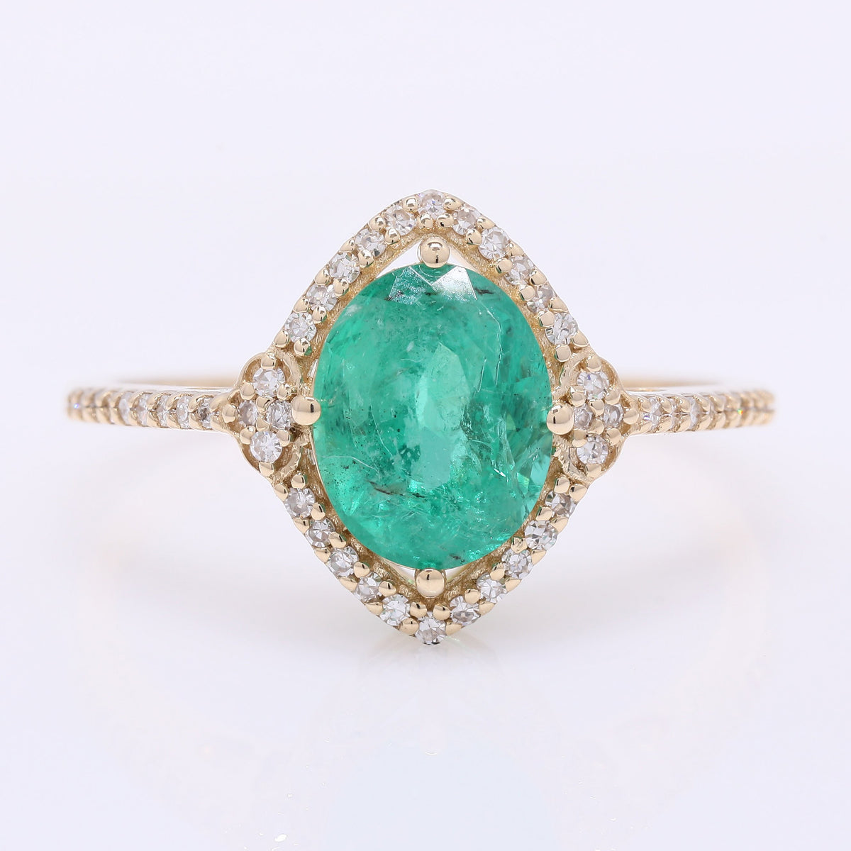 1.67 Ct Oval Mixed Cut Natural Emerald 14K Gold Ring