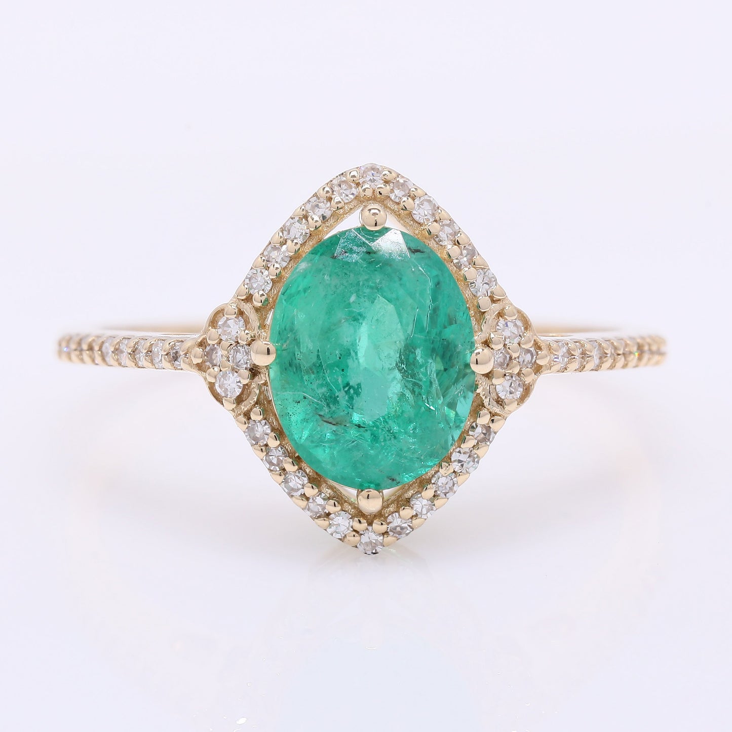 1.67 Ct Oval Mixed Cut Natural Emerald 14K Gold Ring