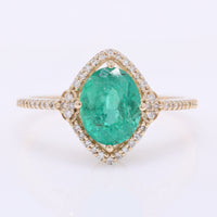 1.67 Ct Oval Mixed Cut Natural Emerald 14K Gold Ring