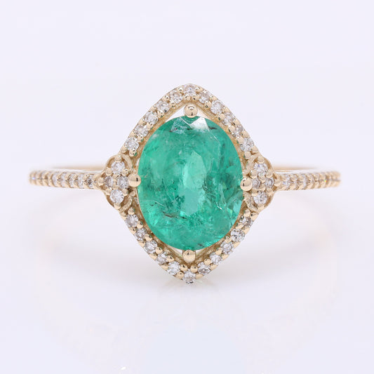 1.67 Ct Oval Mixed Cut Natural Emerald 14K Gold Ring