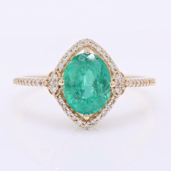 1.67 Ct Oval Mixed Cut Natural Emerald 14K Gold Ring