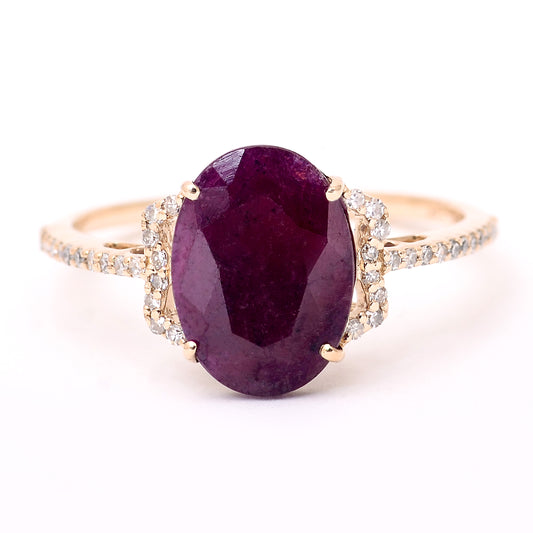 3.42 Ct Oval Mixed Cut Natural Corundum Ruby 14K Gold Ring