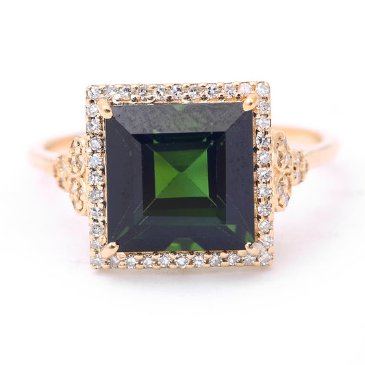 4.36 Ct Square Step Cut Natural Tourmaline 14K Gold Ring