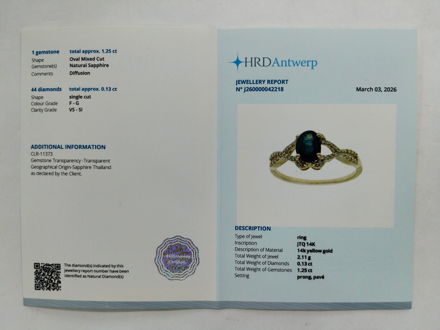 1.38 Ct Oval Mixed Cut Natural Sapphire 14K Gold Ring