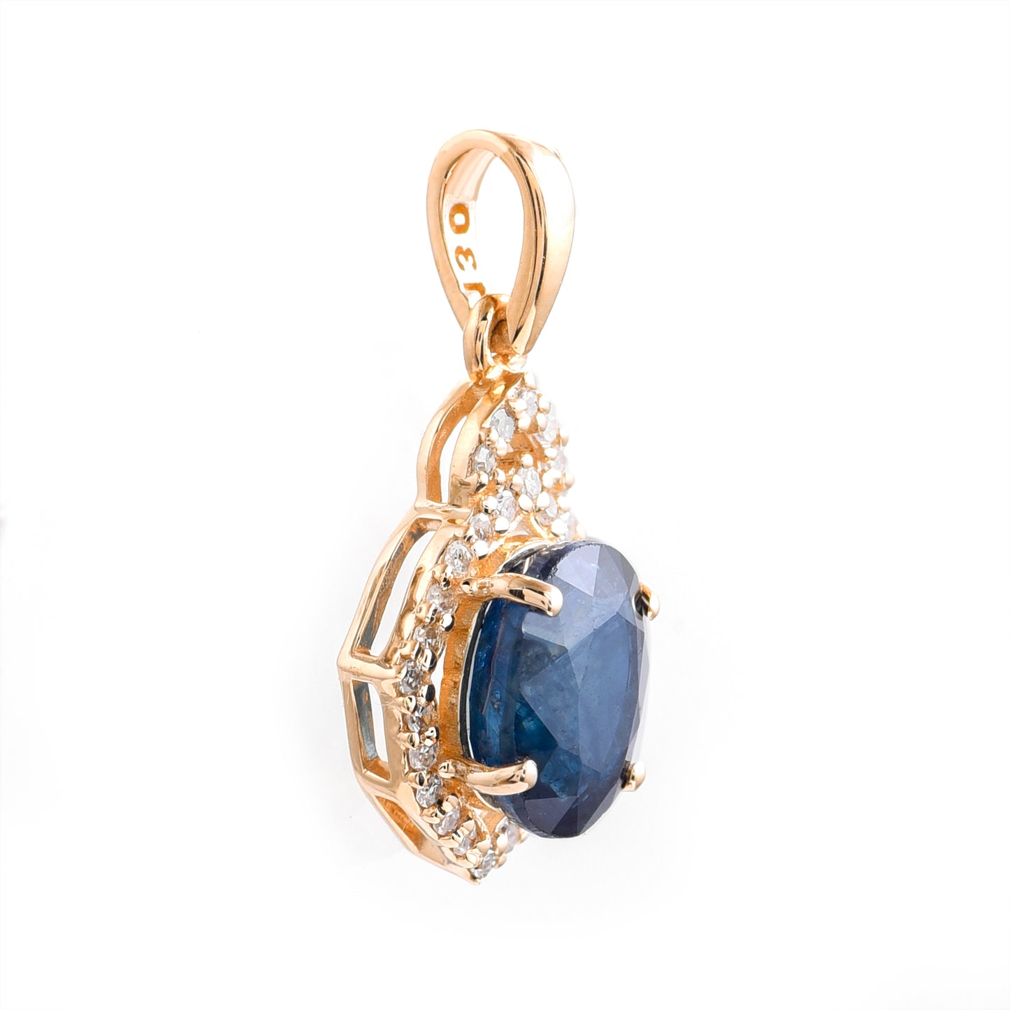 1.69 Ct Oval Mixed Cut Natural Sapphire 14K Gold Pendant