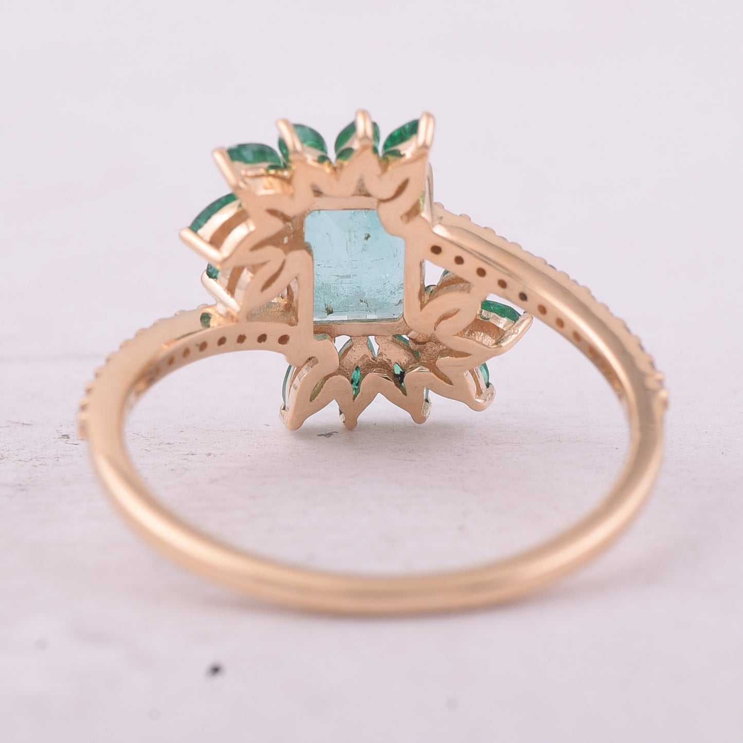 1.23 Ct Octagon Step Cut, Marquise Mixed Cut Natural Emerald 14K Gold Ring
