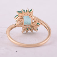 1.23 Ct Octagon Step Cut, Marquise Mixed Cut Natural Emerald 14K Gold Ring