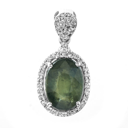 3.69 Ct Oval Mixed Cut Natural Green Sapphire 950 Platinum Pendant