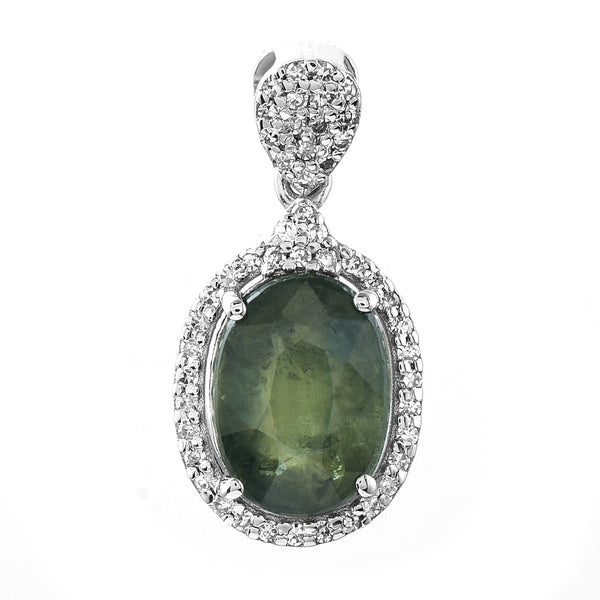3.69 Ct Oval Mixed Cut Natural Green Sapphire 950 Platinum Pendant