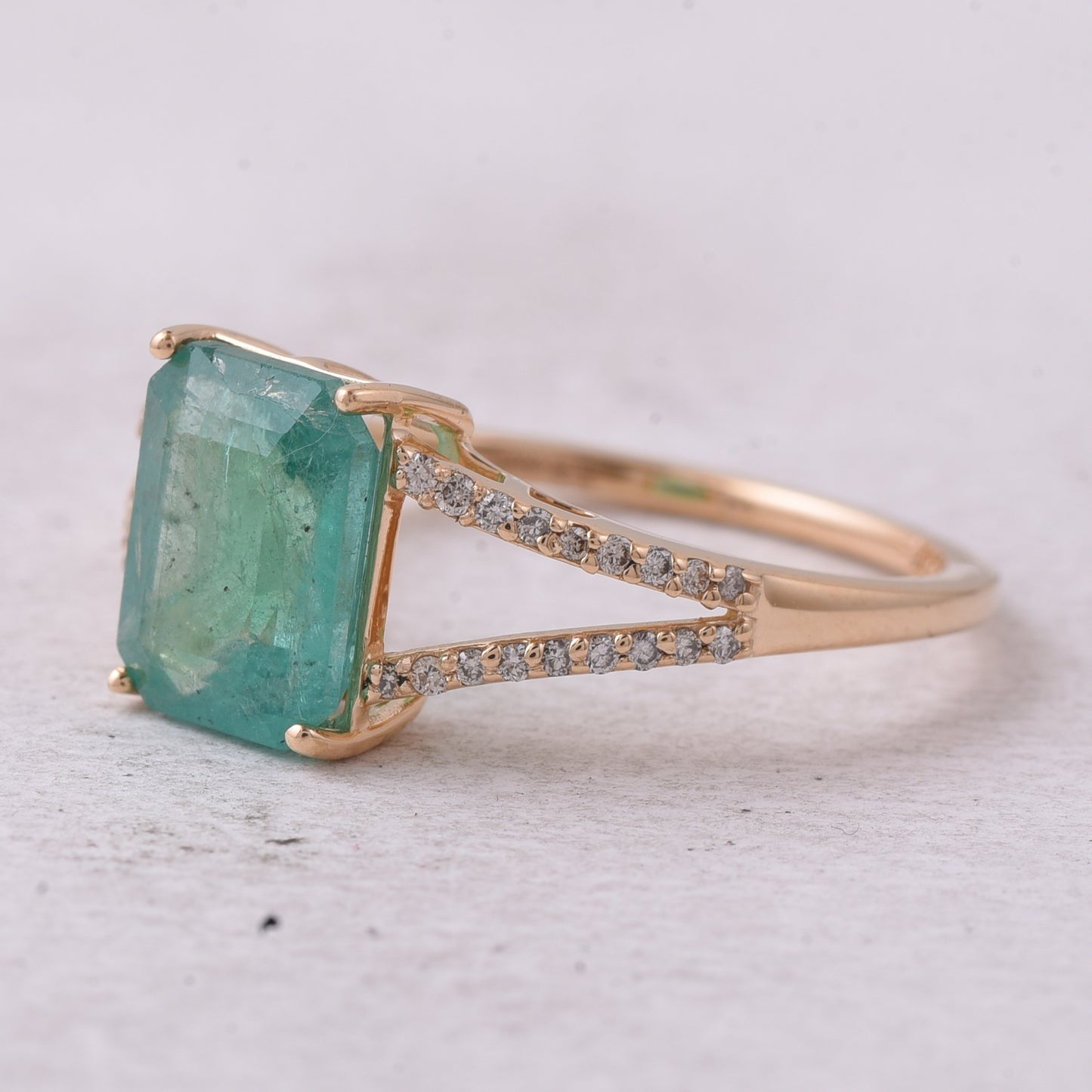 2.18 Ct Octagon Step Cut Natural Emerald 14K Gold Ring