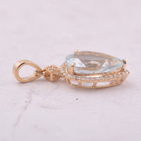 2.78 Ct Pear Mixed Cut Natural Aquamarine 14K Gold Pendant