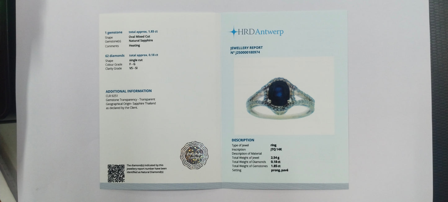 2.03 Ct Oval Mixed Cut Natural Sapphire 14K Gold Ring