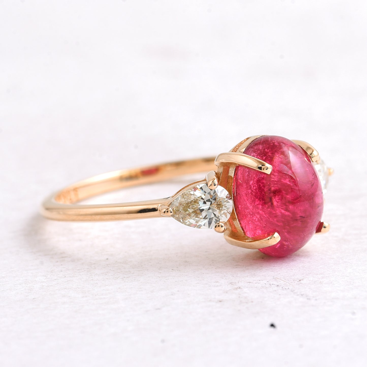 2.52 Ct Oval Cabochon Cut Natural Pink Tourmaline 14K Gold Ring