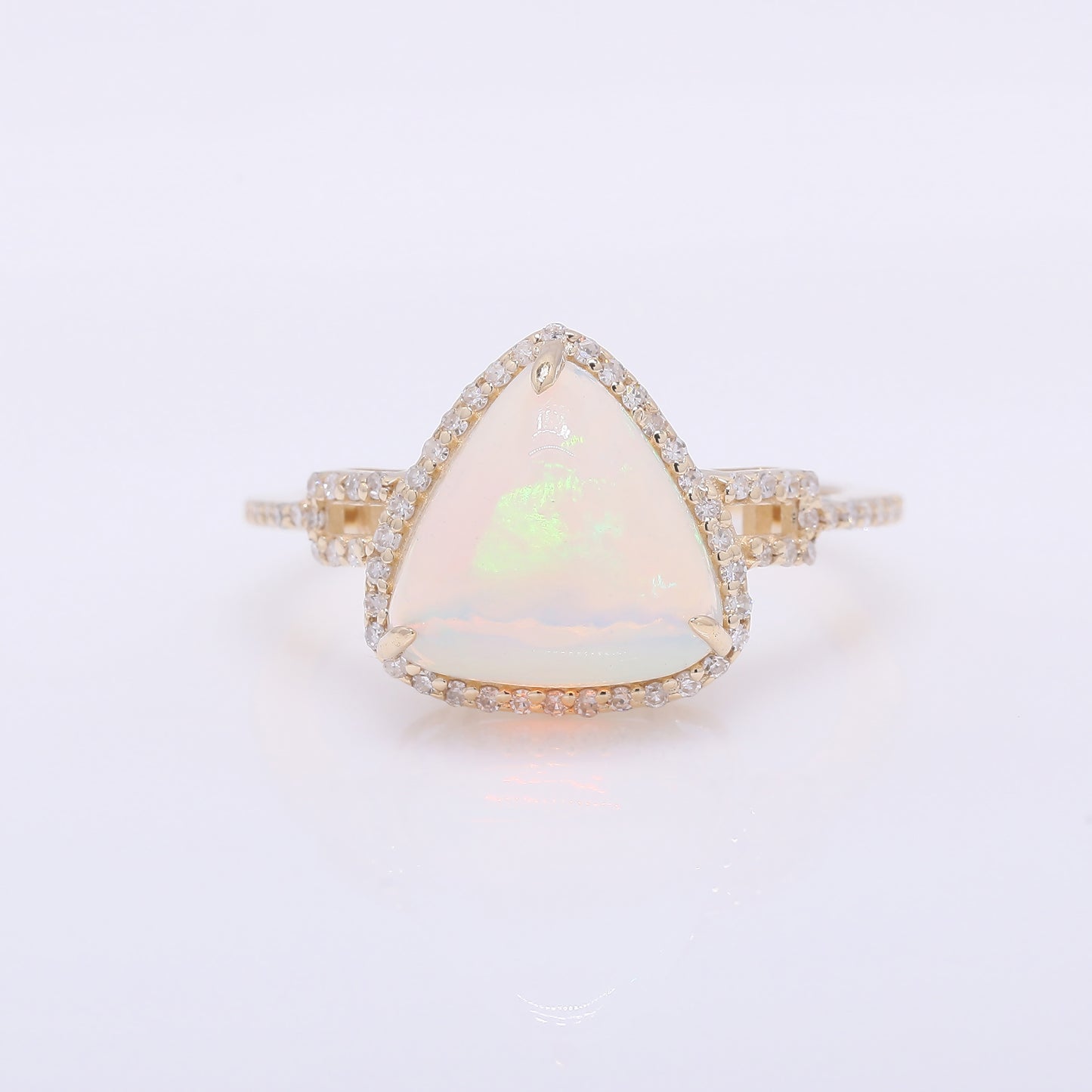 2.44 Ct Triangle Cabochon Cut Natural Opal 14K Gold Ring
