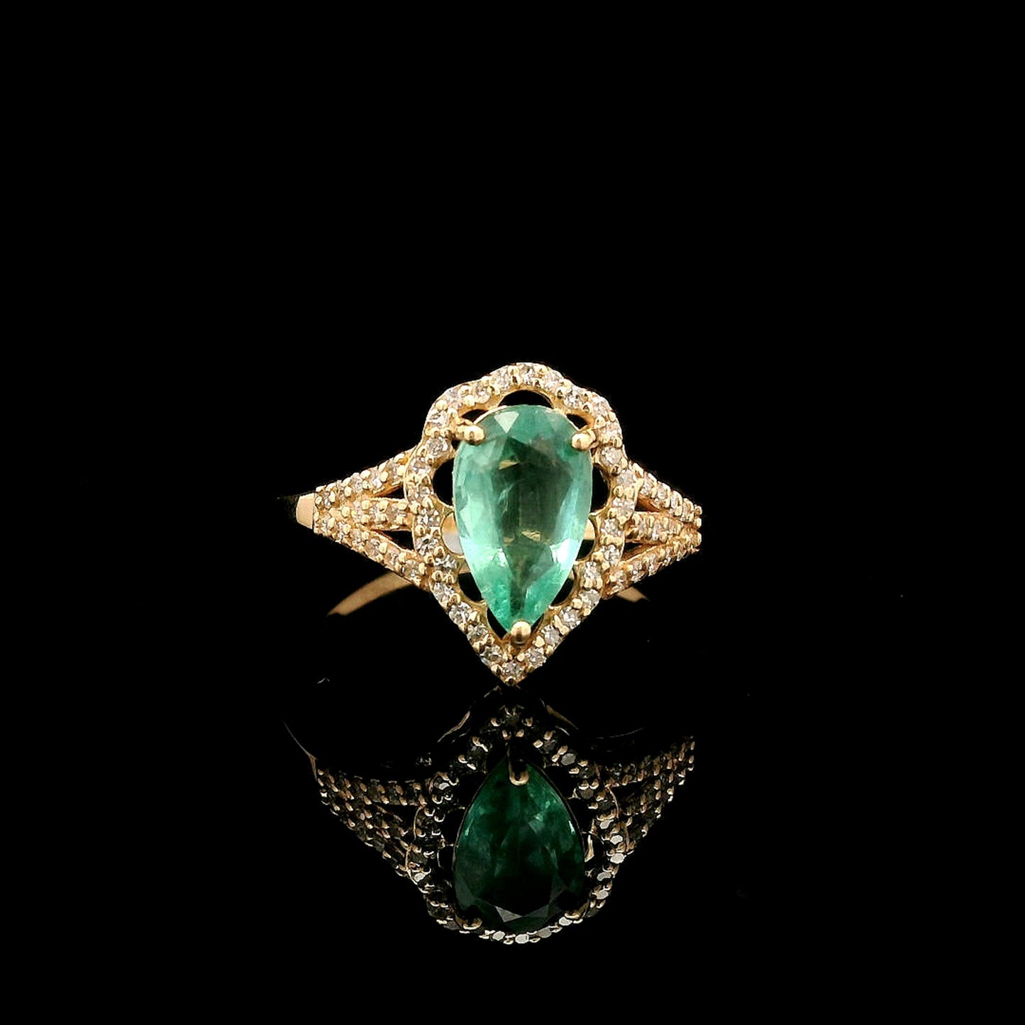 1.26 Ct Pear Mixed Cut Natural Emerald 14K Gold Ring