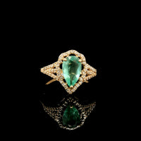 1.26 Ct Pear Mixed Cut Natural Emerald 14K Gold Ring
