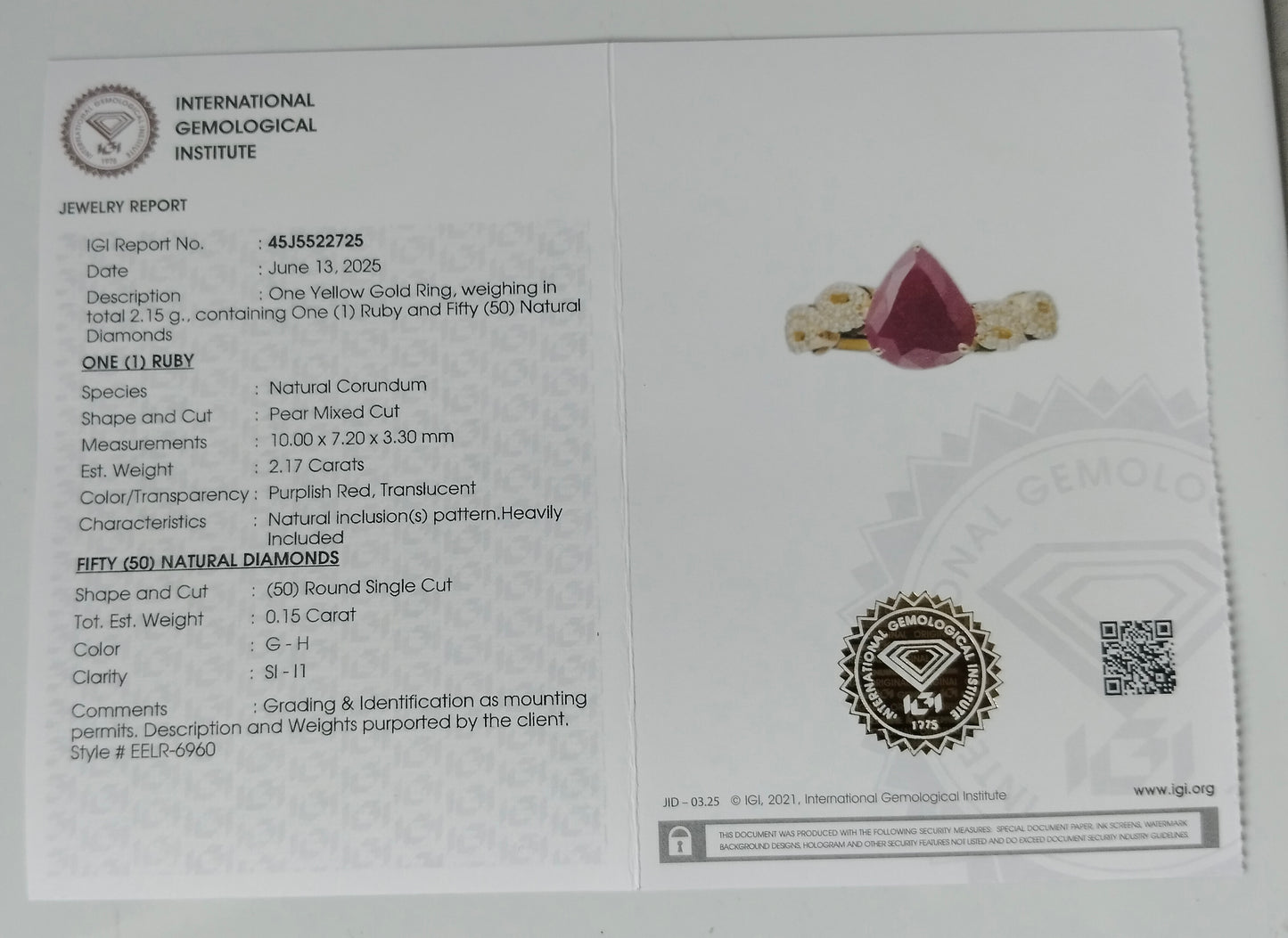 2.32 Ct Pear Mixed Cut Natural Corundum Ruby 14K Gold Ring