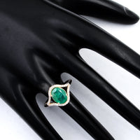 1.87 Ct Oval Mixed Cut Natural Beryl Emerald 14K Gold Ring
