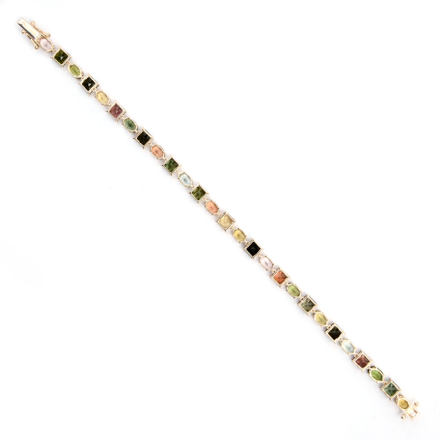 14.90 Ct Square Multi Tourmaline 14K Gold Bracelet