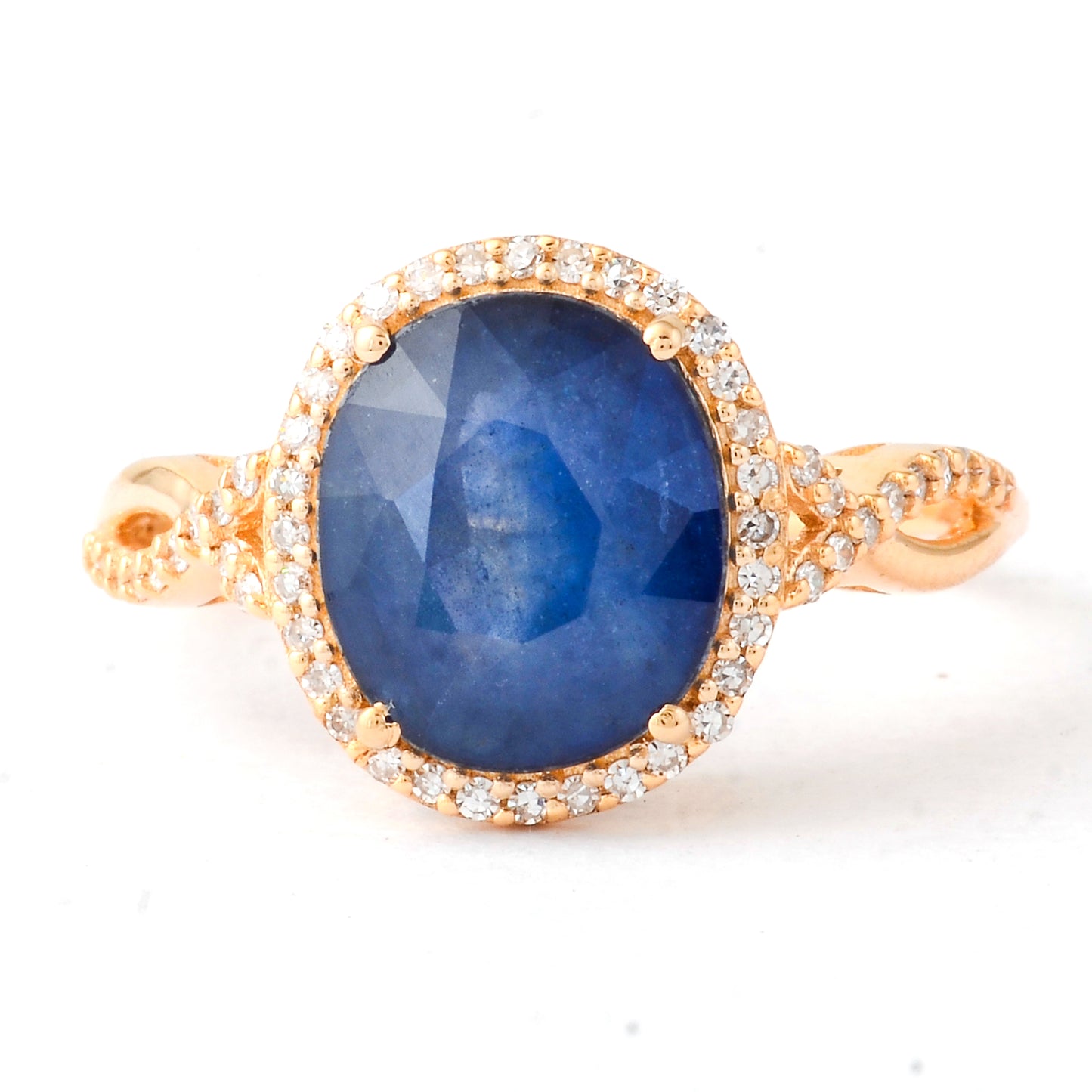 3.57 Ct Oval Mixed Cut Natural Sapphire 14K Gold Ring