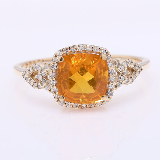 1.12 Ct Cushion Mixed Cut Natural Fire Opal 14K Gold Ring