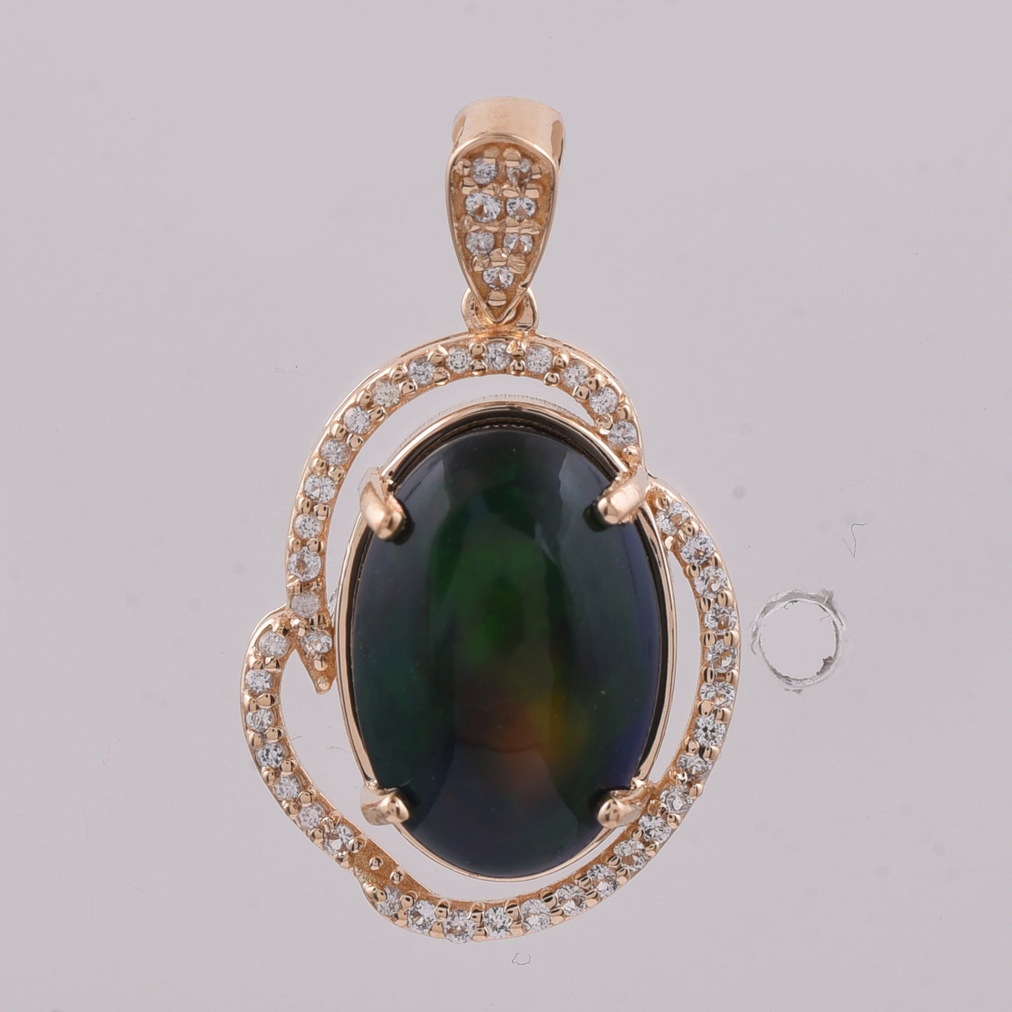 3.12 Ct Oval Cabochon Cut Natural Black Opal 14K Gold Pendant