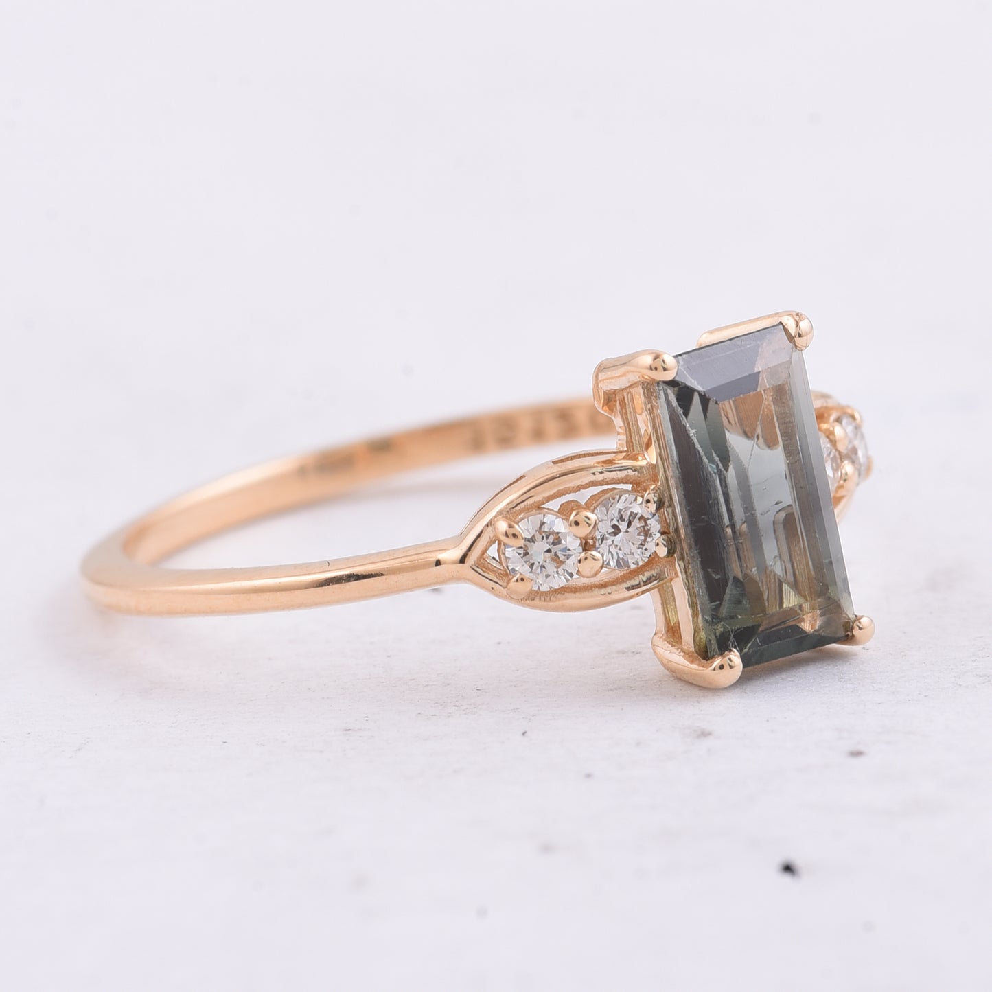 0.89 Ct Rectangle Step Cut Natural Tourmaline 14K Gold Ring