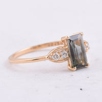 0.89 Ct Rectangle Step Cut Natural Tourmaline 14K Gold Ring