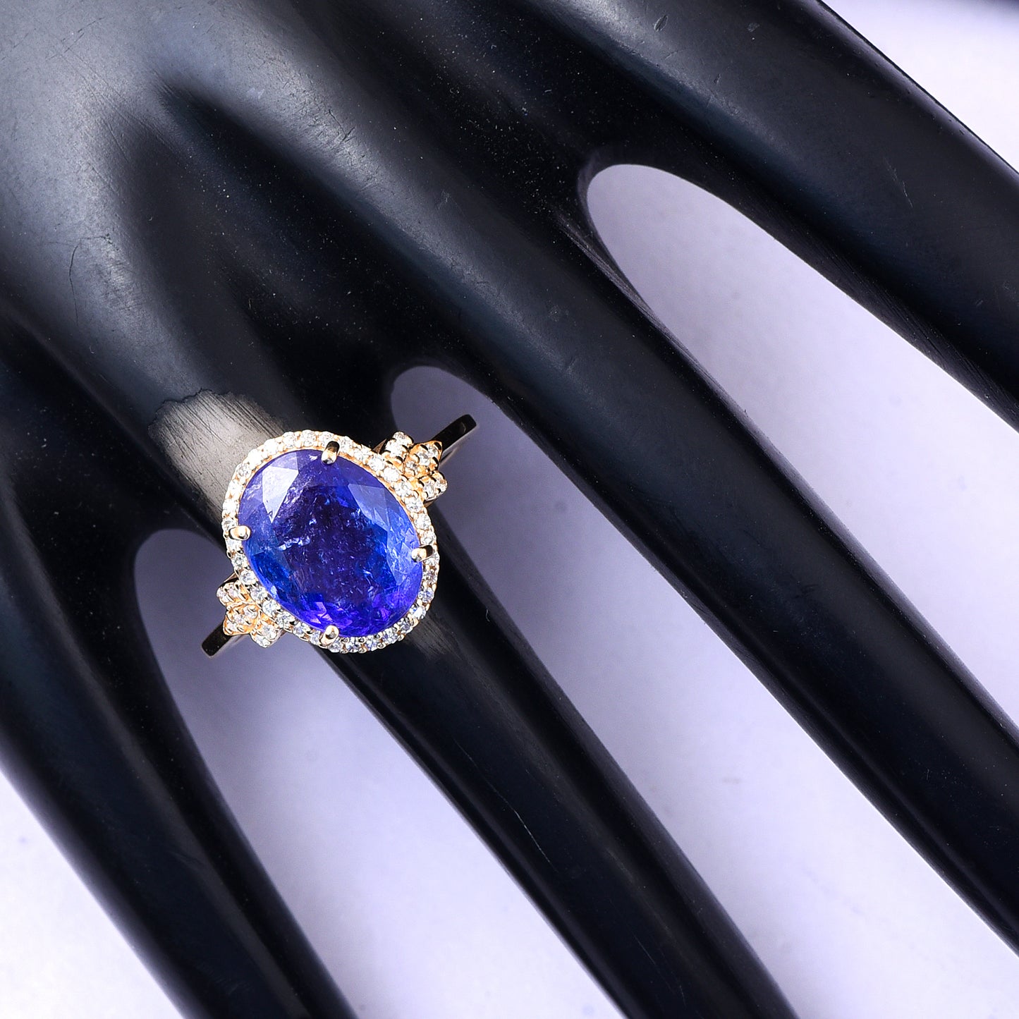 4.19 Ct Oval Mixed Cut Natural Tanzanite 14K Gold Ring
