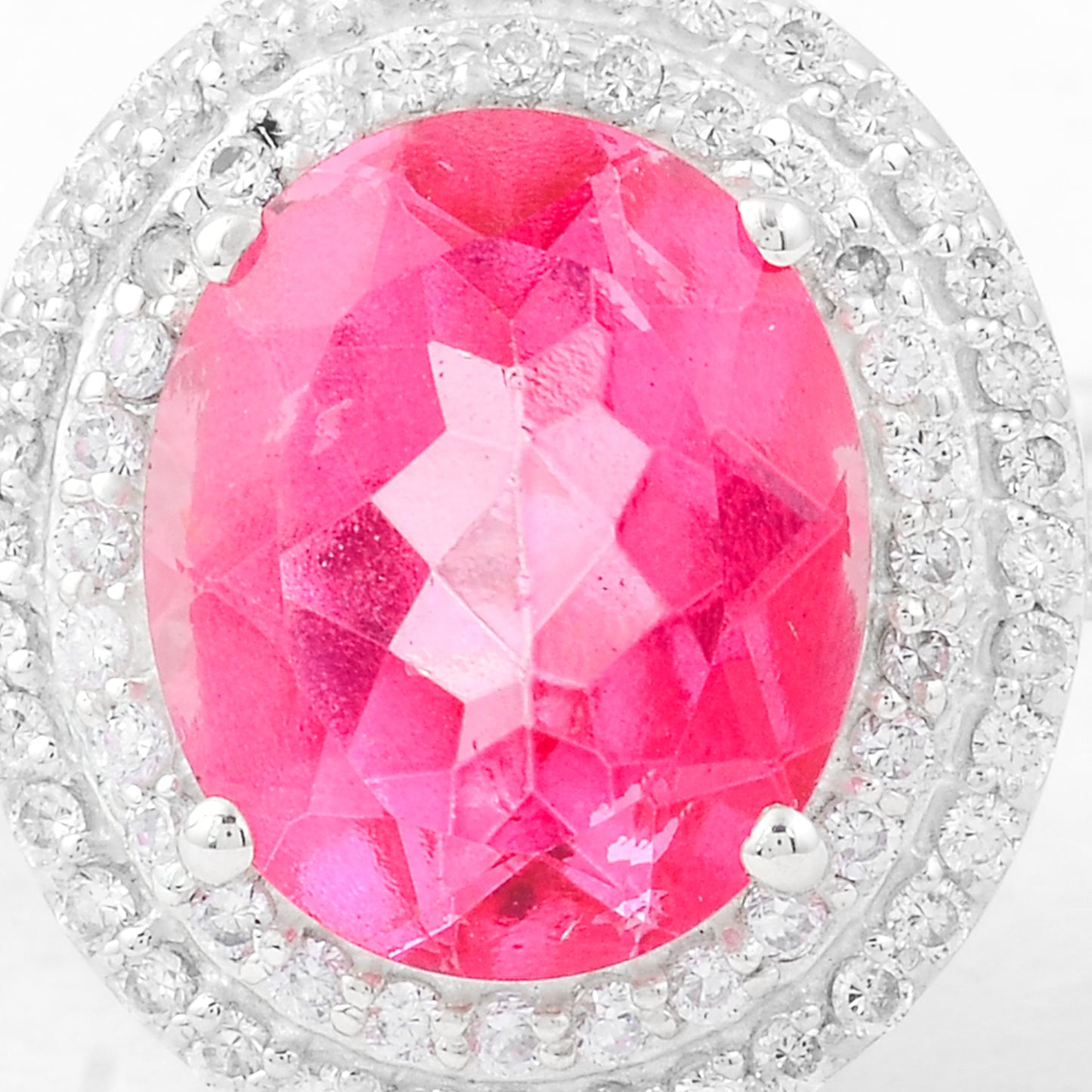 6.89 Ct Oval Pink Topaz, Cubic Zirconia 925 Sterling Silver Ring