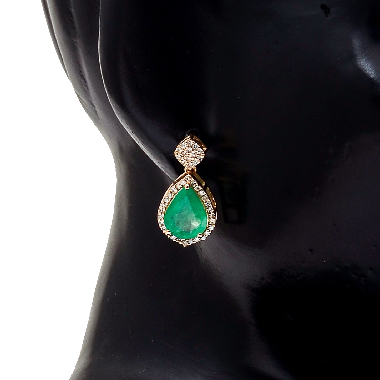 3.21 Ct Pear Natural Emerald 14K Gold Earrings