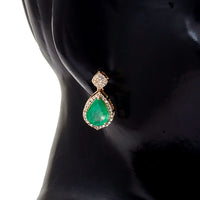 3.21 Ct Pear Natural Emerald 14K Gold Earrings