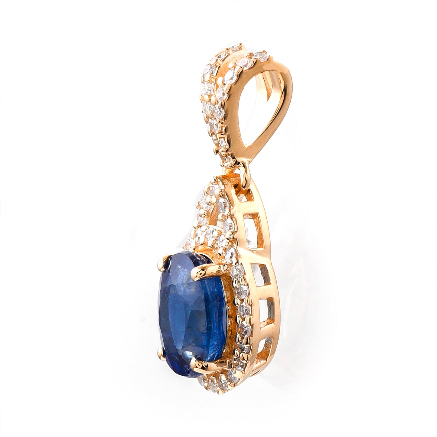 1.24 Ct Oval Mixed Cut Natural Sapphire 14K Gold Pendant