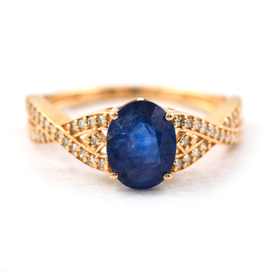 1.77 Ct Oval Mixed Cut Natural Sapphire 14K Gold Ring