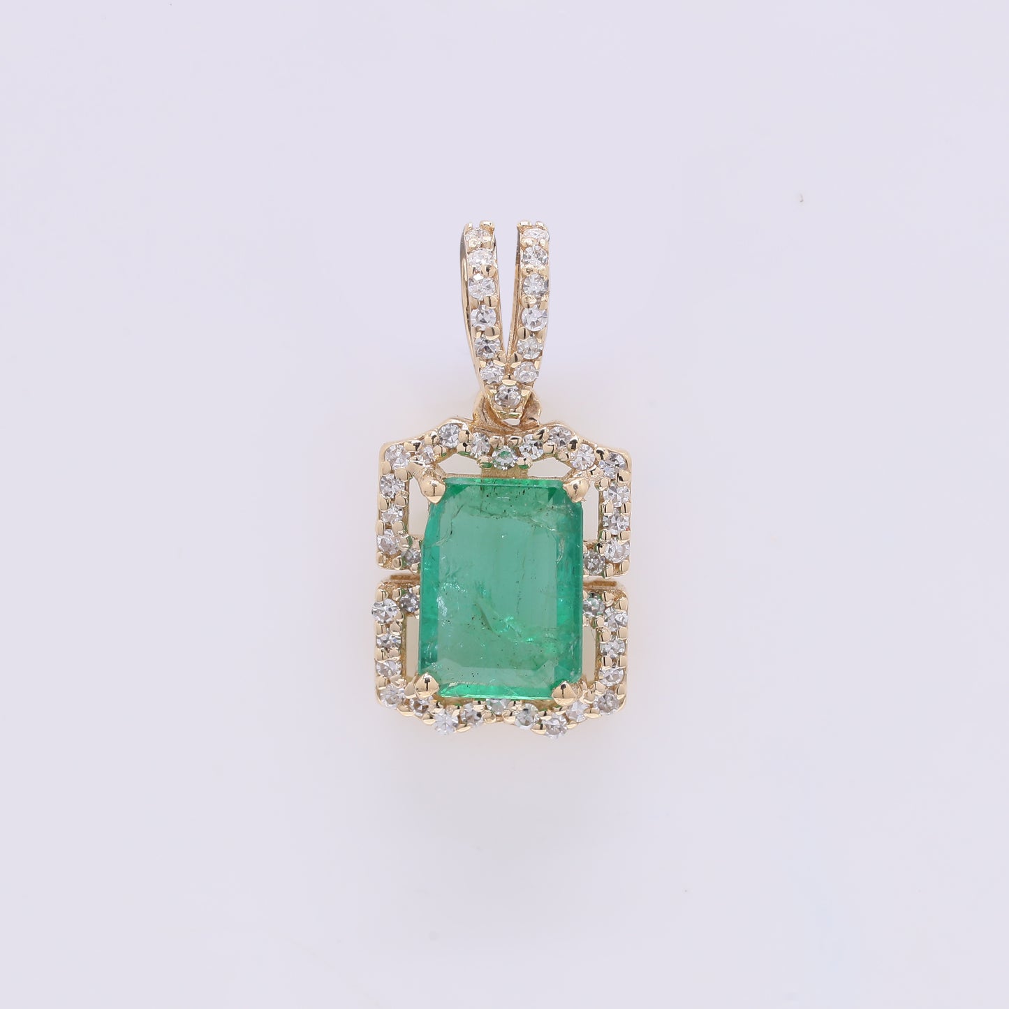 1.33 Ct Octagon Step Cut Natural Emerald 14K Gold Pendant