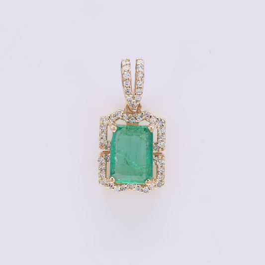 1.33 Ct Octagon Step Cut Natural Emerald 14K Gold Pendant
