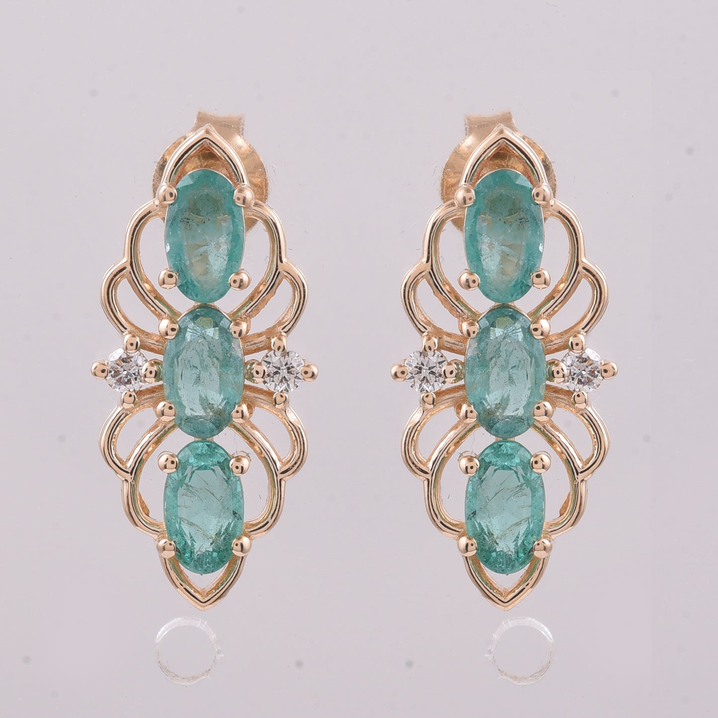 1.43 Ct Oval Natural Emerald 14K Gold Earrings