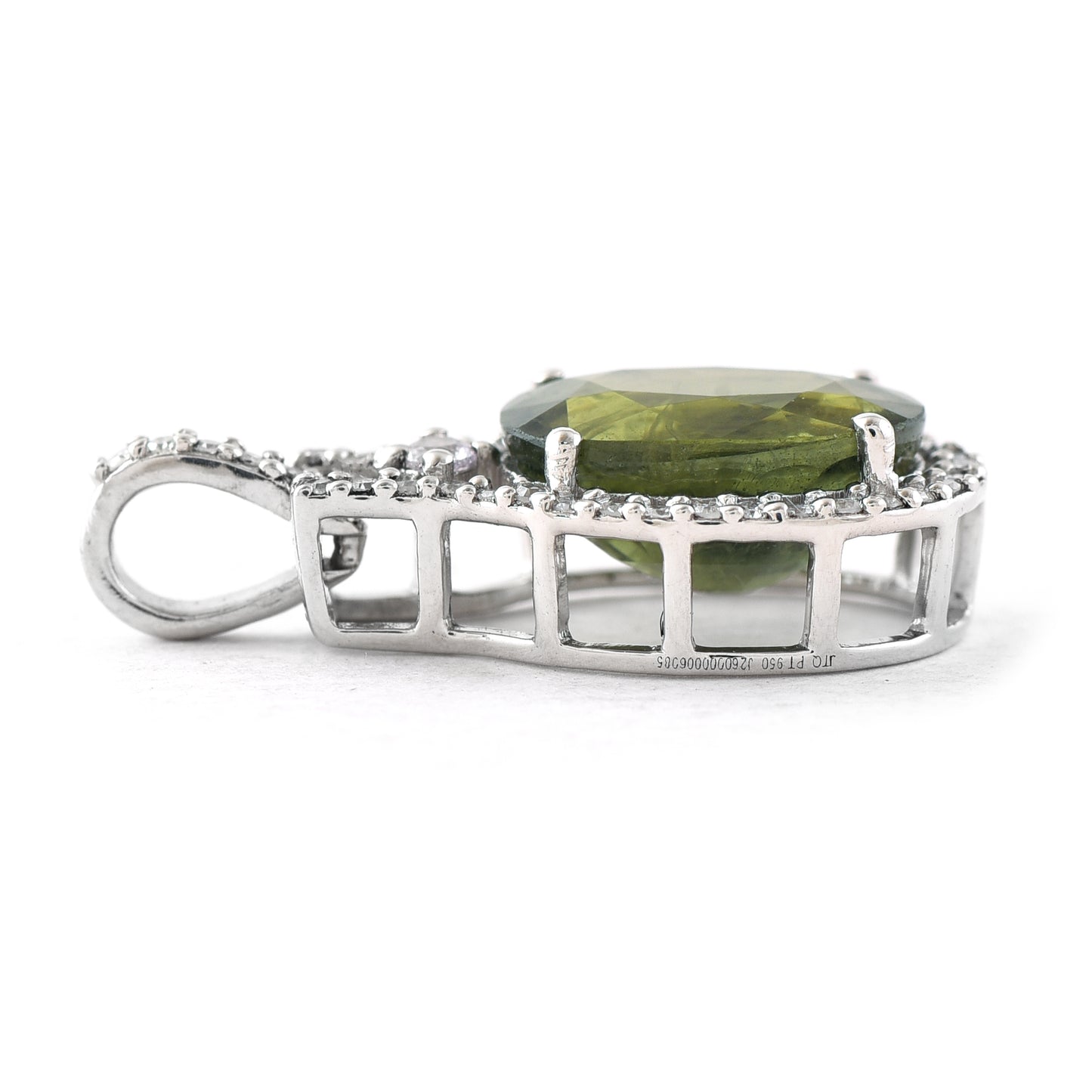 3.04 Ct Oval Mixed Cut Natural Green Sapphire 950 Platinum Pendant