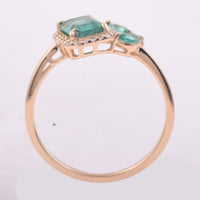 1.01 Ct Octagon Step Cut, Marquise Mixed Cut Natural Emerald 14K Gold Ring