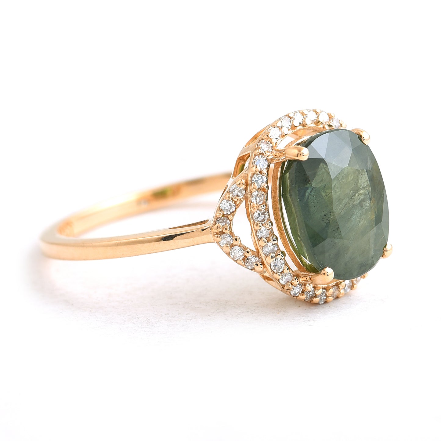 1.96 Ct Oval Mixed Cut Natural Green Sapphire 14K Gold Ring