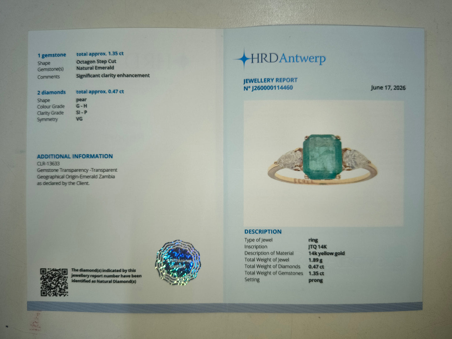 1.82 Ct Octagon Step Cut Natural Emerald 14K Gold Ring